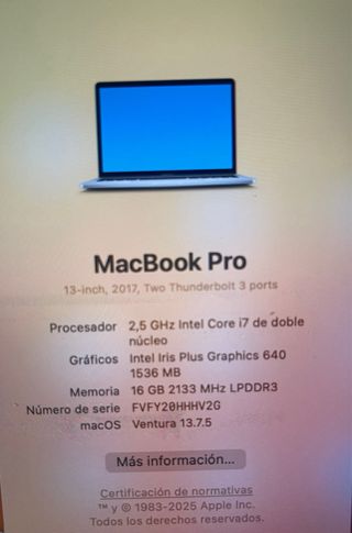 MacBook Pro i7 2017 16GB 500GB 13”