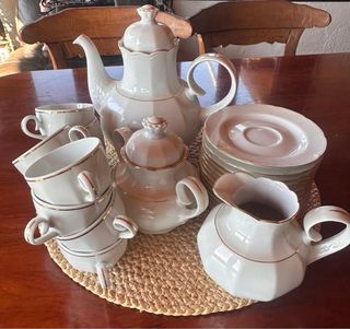 Juego de café porcelana oro blanco