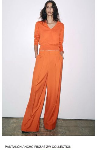 Pantalón ancho Zara pinzas naranja