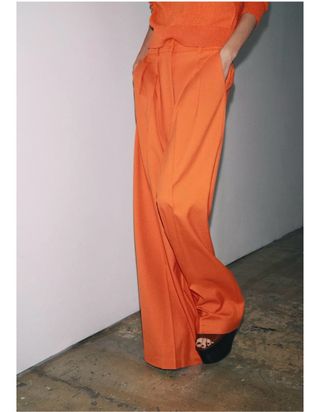 Pantalón ancho Zara pinzas naranja