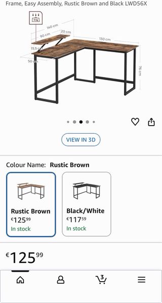 Escritorio esquinero en L VASAGLE – Rustic Brown