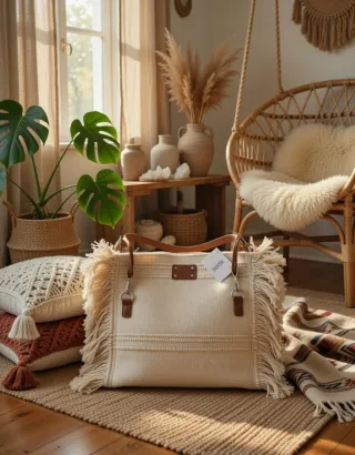 Bolso de mano estilo boho con flecos