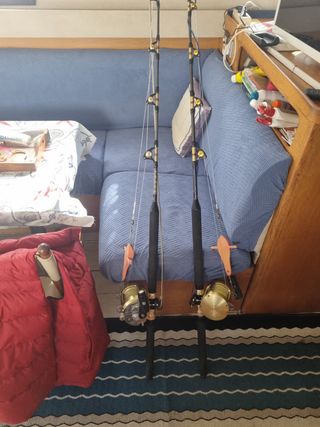 2 cañas pesca Shimano 50lb con carretes