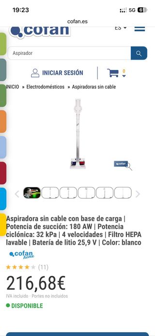 Aspiradora sin cable Cofan Home
