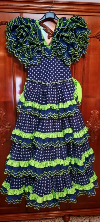 Traje Flamenca Niña Azul y Verde