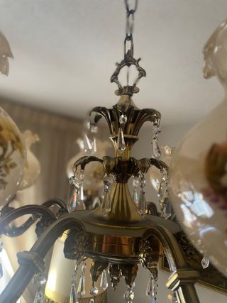 Lámpara de techo antigua dorada en forma de araña