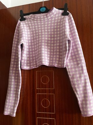 Jersey morado cuadros blanco talla M