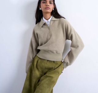 Jersey Topshop caqui con cremallera