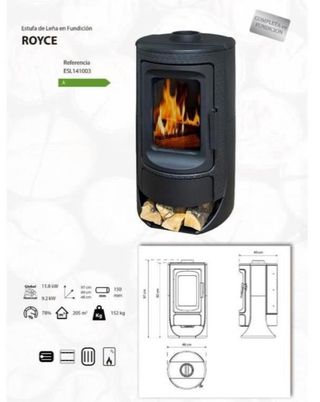 Estufa de Leña Fundicion 9kW  Nueva AST1008