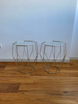 Set 2 Tavolini Moderni in Metallo e Vetro