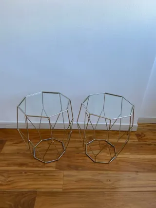 Set 2 Tavolini Moderni in Metallo e Vetro