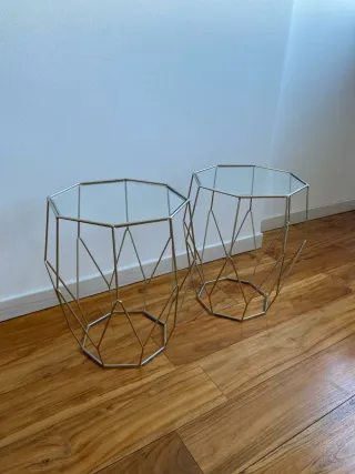 Set 2 Tavolini Moderni in Metallo e Vetro