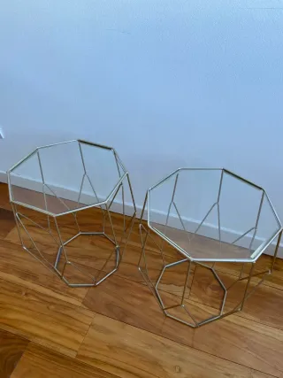 Set 2 Tavolini Moderni in Metallo e Vetro