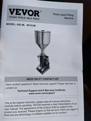 Máquina Llenadora Líquidos VEVOR Manual