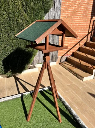 Comedero Aves Madera Grande Techo Verde