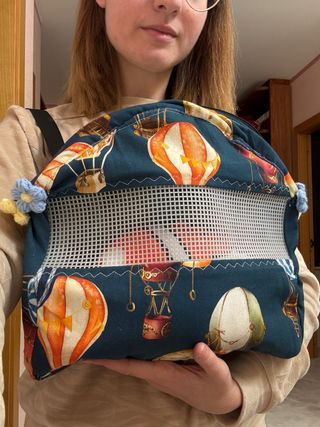 Zainetto trasportino blu con mongolfiere