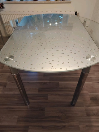 Mesa de cristal ampliable con efecto gotas