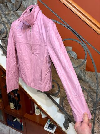Giubbino Biker vera Pelle Vintage Rosa