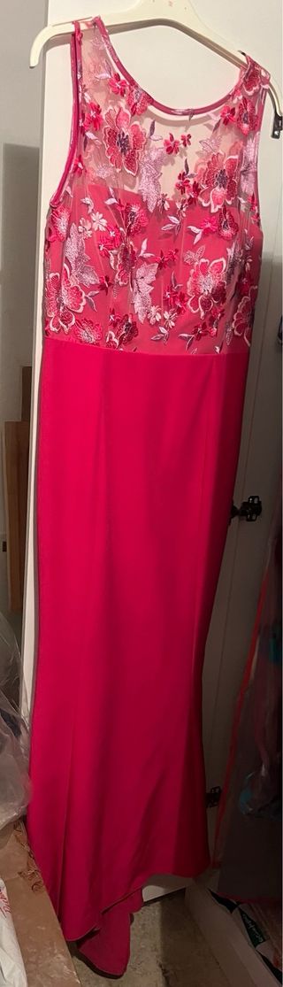 Vestido largo fiesta rosa con lazo