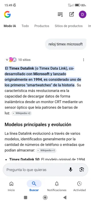 Reloj Timex Data Link Microsoft