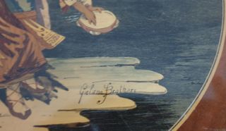 Tavolino rotondo intarsiato dipinto a mano