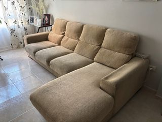 Sofá chaise longue beige 4 plazas