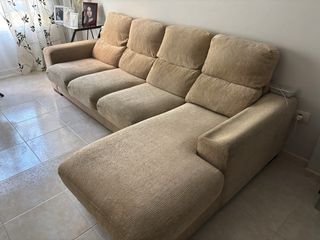 Sofá chaise longue beige 4 plazas