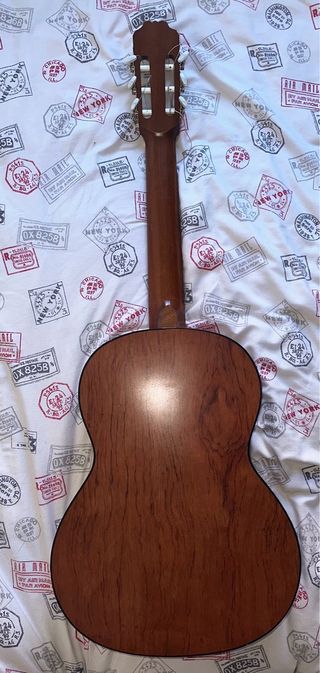 Guitarra con capo, funda y soporte