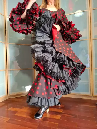 Vestido Flamenca Lunares Rojo Negro Talla Única