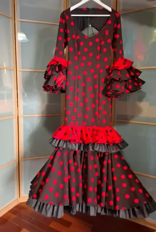 Vestido Flamenca Lunares Rojo Negro Talla Única