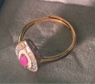 Anillo Ajustable Rubí Rosa Bañado en Oro