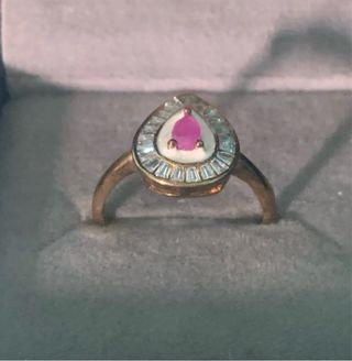 Anillo Ajustable Rubí Rosa Bañado en Oro