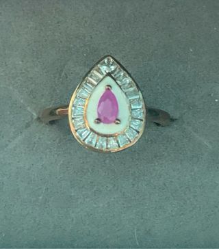 Anillo Ajustable Rubí Rosa Bañado en Oro