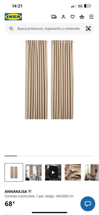 Cortinas ANNAKAJSA IKEA Beige 145x300cm
