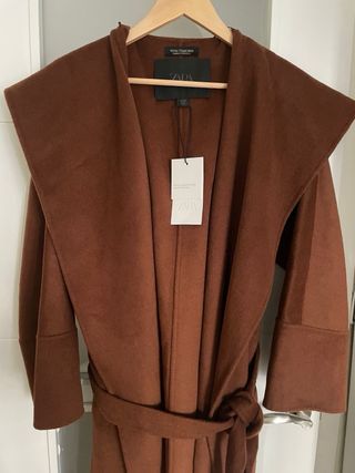 Abrigo largo cinturón con lana zara woman