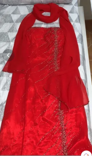 Vestido fiesta pedrería rojo