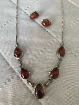 Collar ámbar Báltico y plata + regalo pendientes