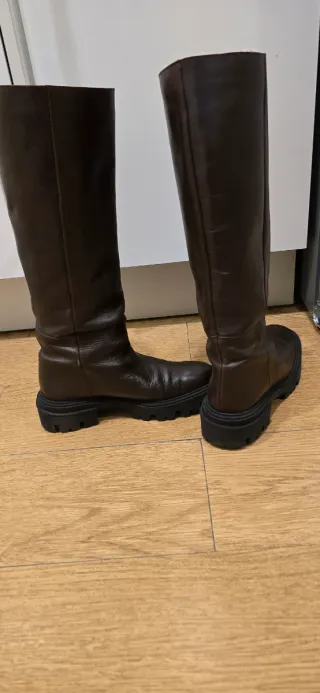 Botas altas ZARA piel track marrones