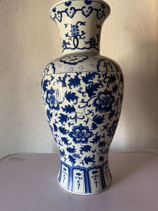 Jarrón Chino Cerámica Azul y Blanco 55cms