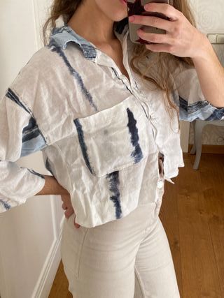 Camisa Lino Tie-Dye Azul Boho Ibiza