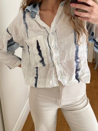 Camisa Lino Tie-Dye Azul Boho Ibiza