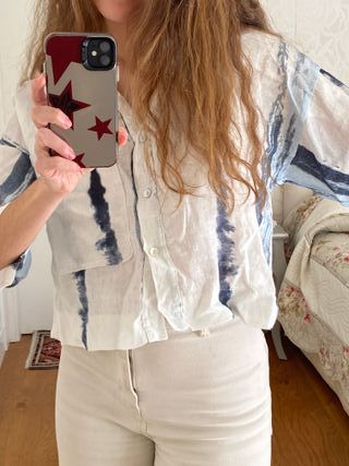 Camisa Lino Tie-Dye Azul Boho Ibiza