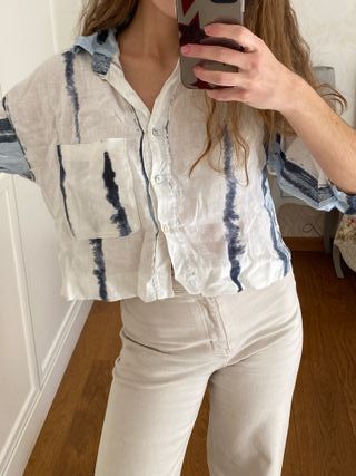 Camisa Lino Tie-Dye Azul Boho Ibiza