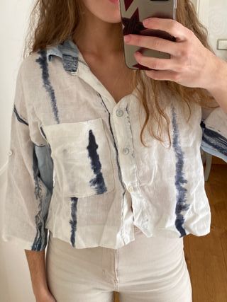 Camisa Lino Tie-Dye Azul Boho Ibiza
