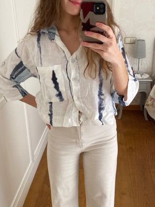 Camisa Lino Tie-Dye Azul Boho Ibiza