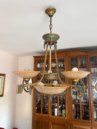 Lámpara colgante vintage oro y verde azulado