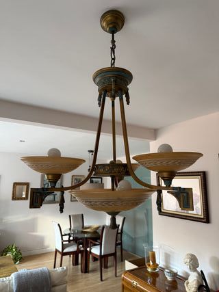 Lámpara colgante vintage oro y verde azulado