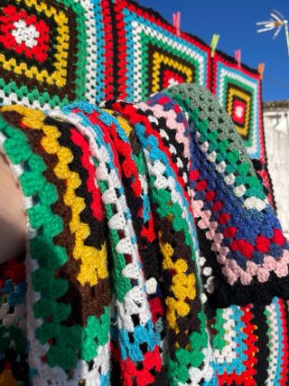 Manta de ganchillo patchwork hecha a mano preciosa