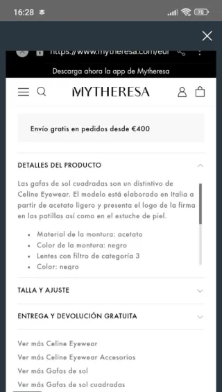 Gafas de sol Celine Paris