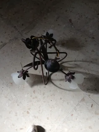 Lámpara de techo forja y cristal vintage